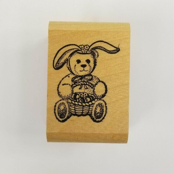 Unmarked Wood Rubber Stamps Thanksgiving Pilgrim Bear Easter Bunny Rabbit Set - Picture 2 of 9